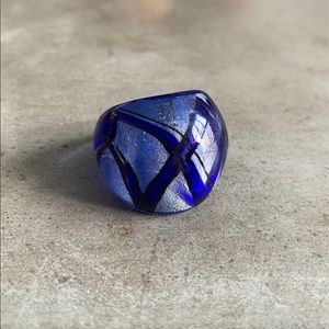 Blue and Silver Glass Ring